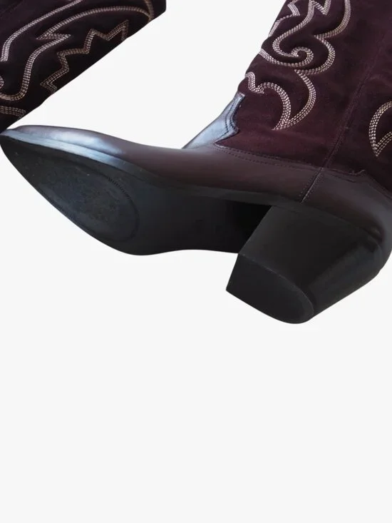 (LIKE NEW) ZARA | 100% LEATHER "EMBROIDERED LEATHER COWBOY BOOTS" - Picture 5 of 5